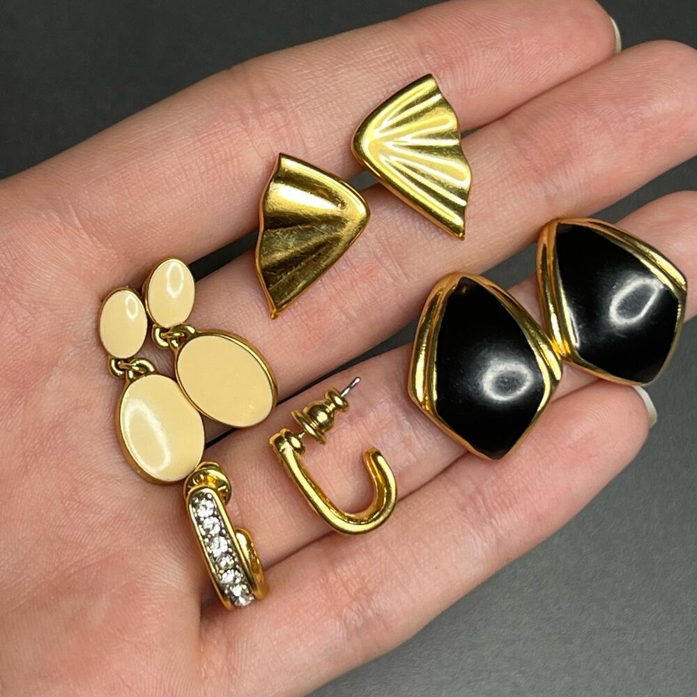 Vintage Lot of 5 Monet Pierced Earrings Gold Tone Mob Wife